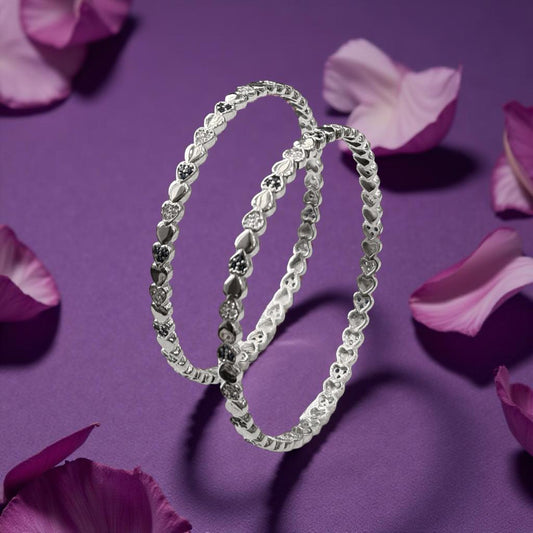 Heart-Engraded with Dark Blue and white Stones Bangles/Bracelet