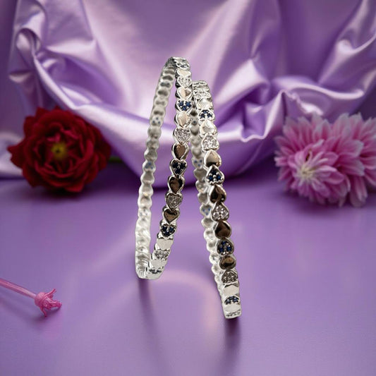 Heart-Engraded with Dark Blue and white Stones Bangles/Bracelet