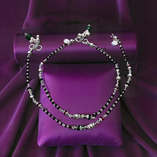 Black-Beaded Mangalsutra Ankelet (Payal)