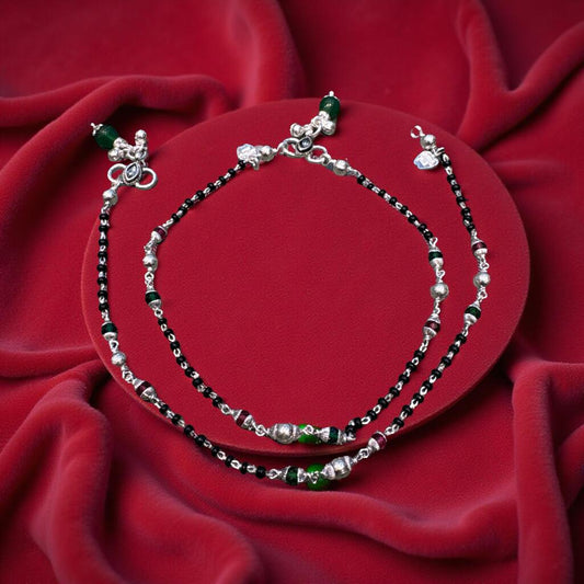 Black-Beaded Mangalsutra Ankelet (Payal)