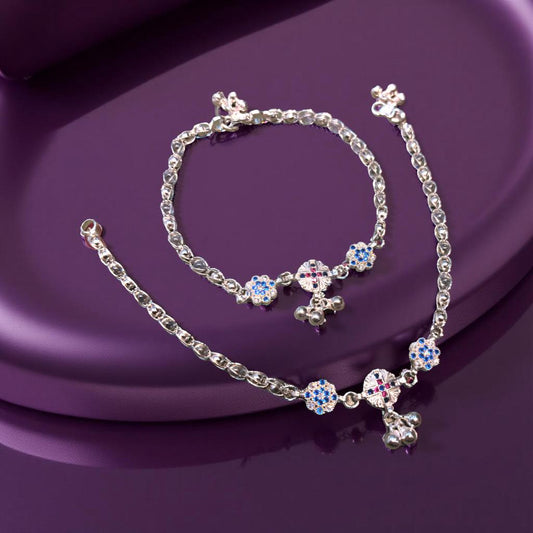 Interconnected Blue Beaded Stone Ankelet (Payal)