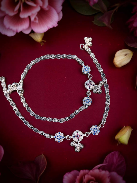 Interconnected Blue Beaded Stone Ankelet (Payal)