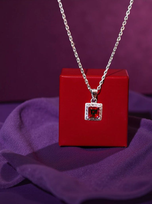 Red Sqaure Diamond Pendant For Women