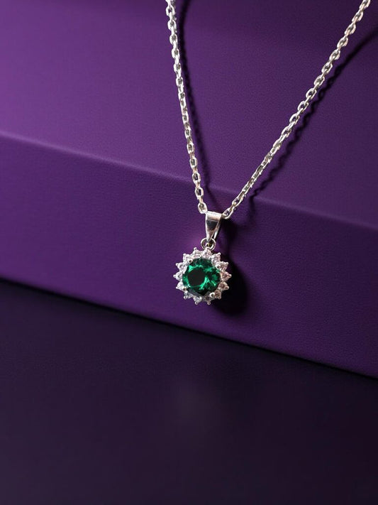 Round Elegant Emerald Diamond Pendant For Women