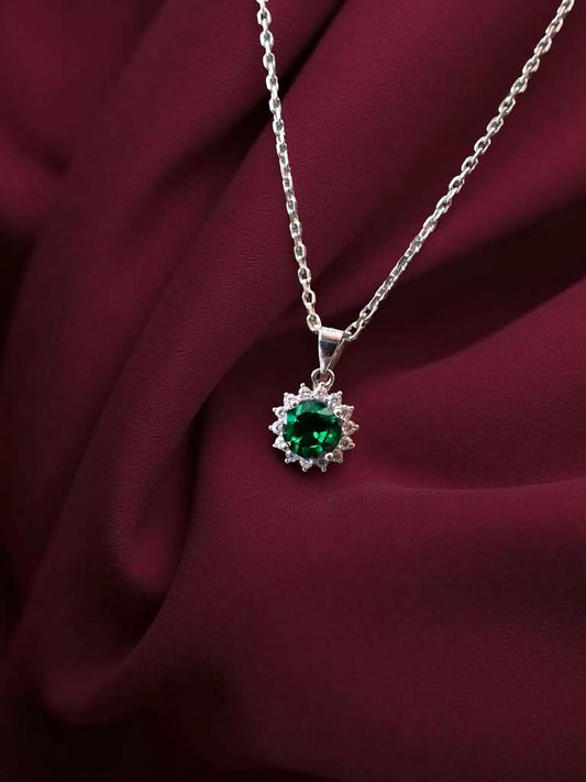 Round Elegant Emerald Diamond Pendant For Women