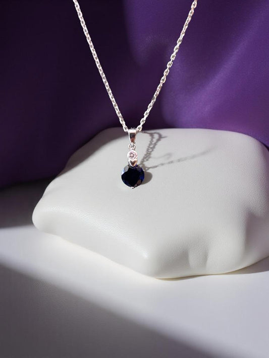 Dark Blue Sapphire Stone with White Diamond Pendant For Women