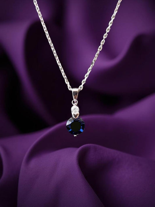 Dark Blue Sapphire Stone with White Diamond Pendant For Women
