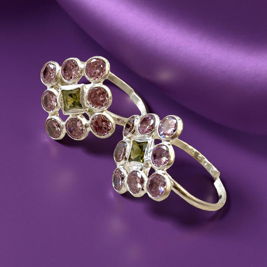 Pink Green Sqaure Stone Toe Ring