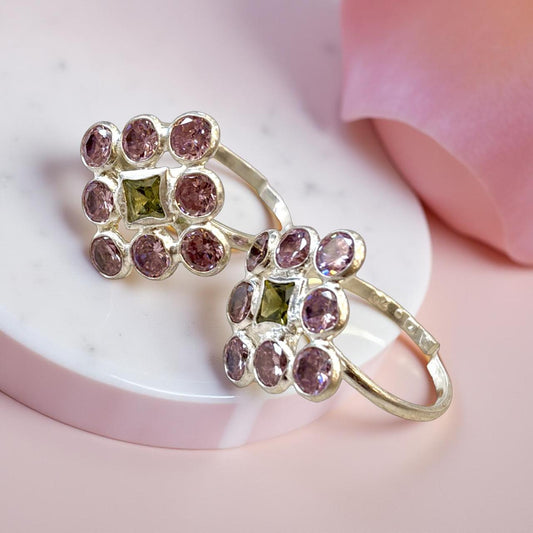 Pink Green Sqaure Stone Toe Ring