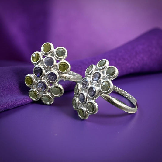 Double Decker Floral Diamond Toe Ring