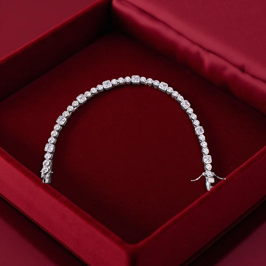 Sqaure Tennis White Diamond Bracelet For Women