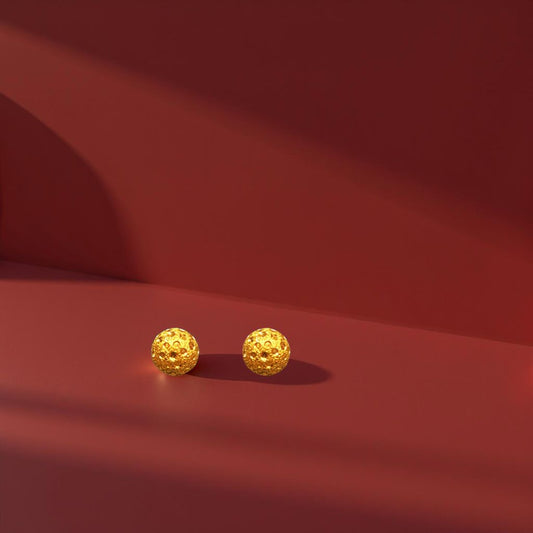 Honeycomb Round Button Gold Earrings