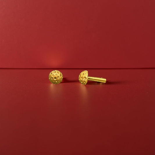 Honeycomb Round Button Gold Earrings
