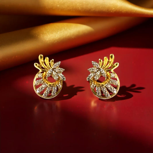 Leafy Feather Diamond Gold Earring