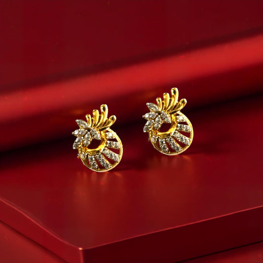 Leafy Feather Diamond Gold Earring