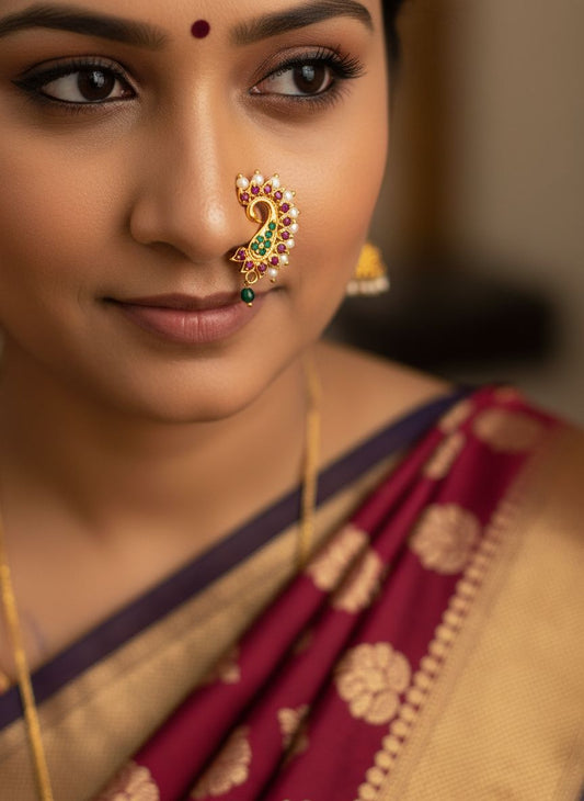 Gold Peacock Nath Nosepin