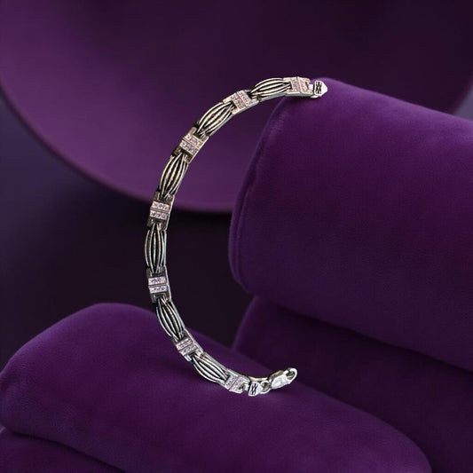 Oxidized Fitted Micro Diamonds Bracelet For Men