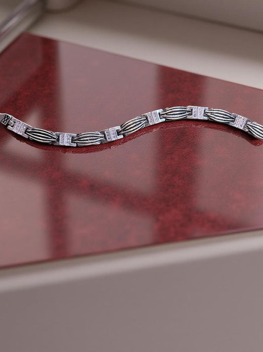 Oxidized Fitted Micro Diamonds Bracelet For Men