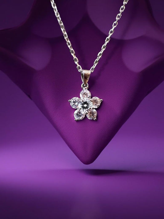 Floral White Diamond Pendant For Women