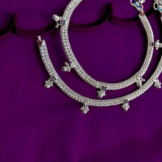 Solid Double Chain With Sqaure Charm Ankelet For Women