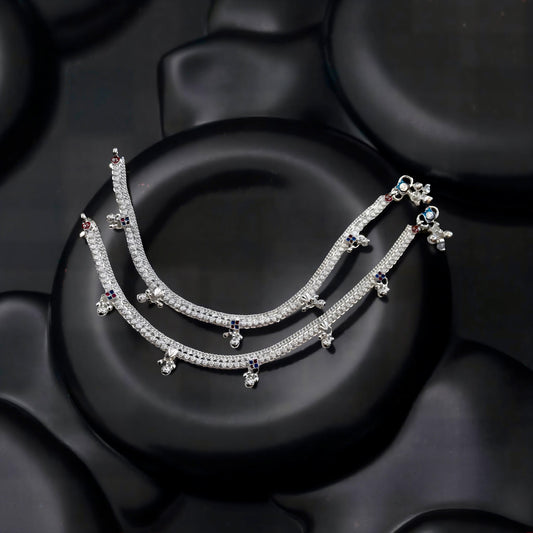 Solid Double Chain With Sqaure Charm Ankelet For Women