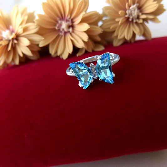 Dark Blue Butterfly Silver Ring