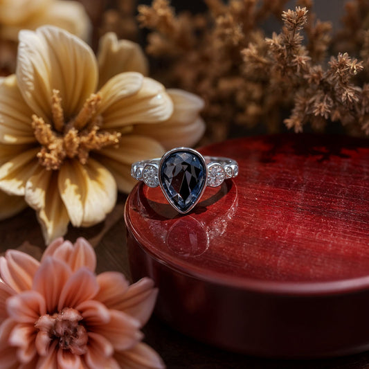 Black Mossainate Emerald Silver Ring