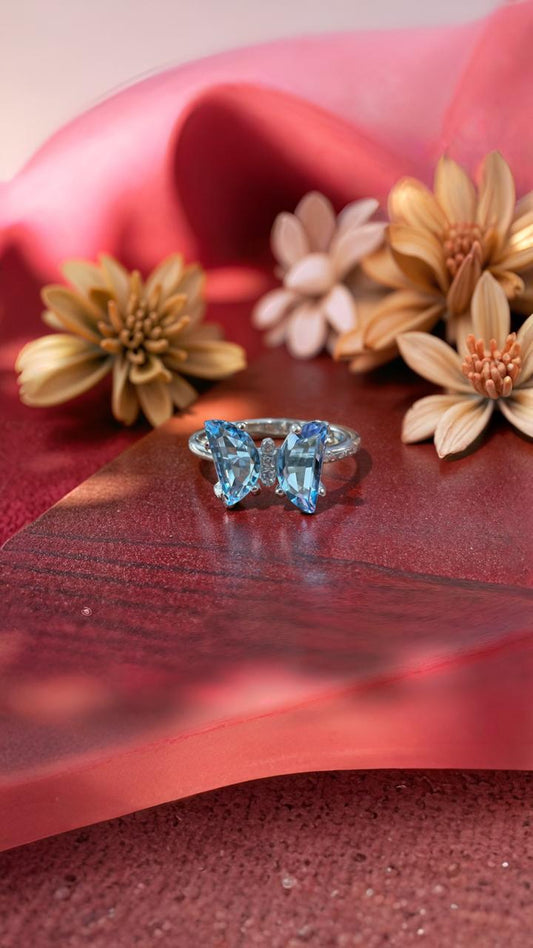 Dark Blue Butterfly Silver Ring